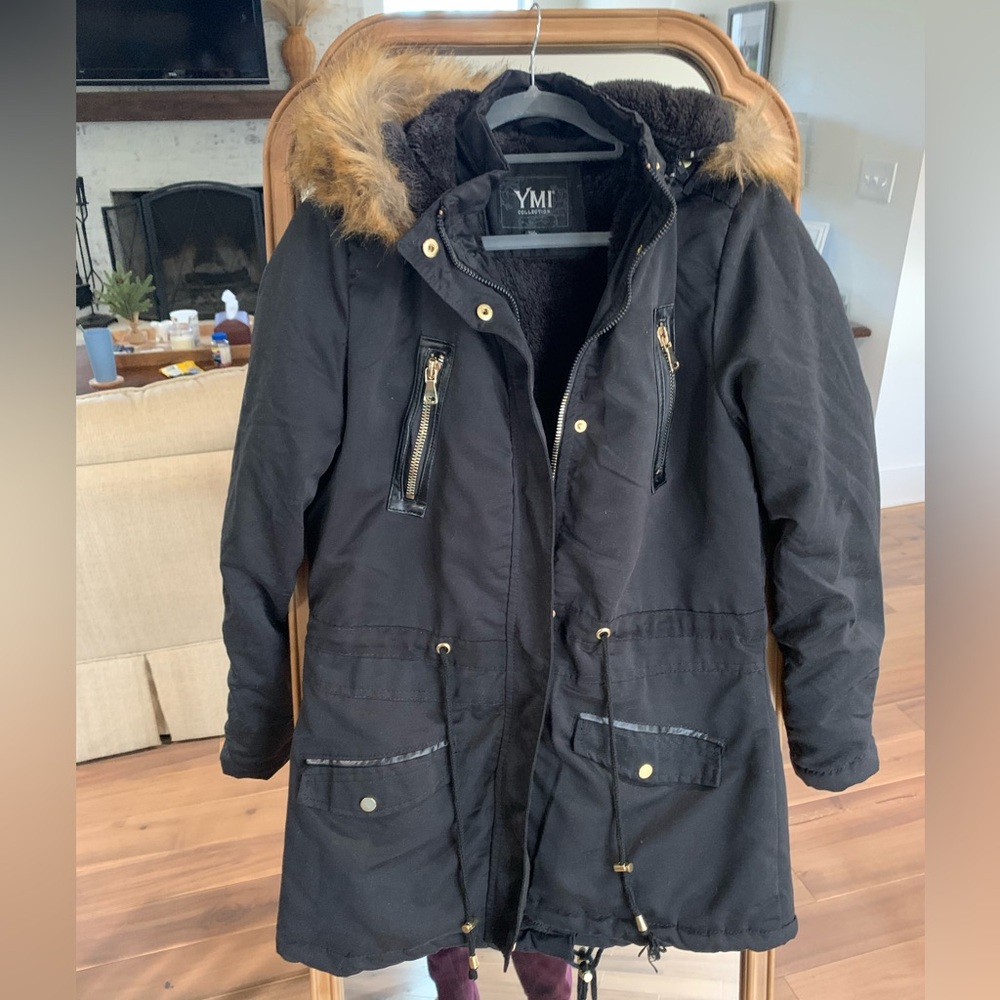 Fur Lined Parka Coat with Detachable Hood